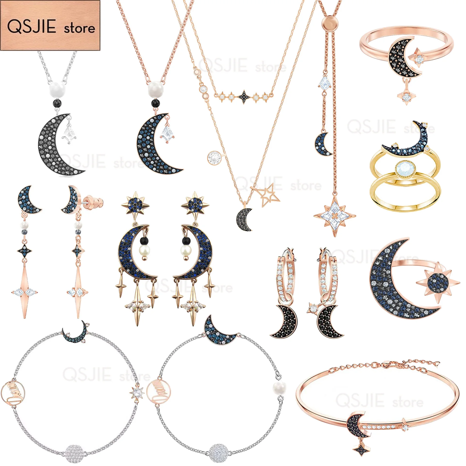 Fashion Jewelry SWA1: 1 Beautiful Star And Moon Pendant Decorated With Black And Blue Lady Charm Earrings
Fashion Jewelry SWA1: 1 Beautiful Star And Moon Pendant Decorated With Black And Blue Lady Charm Earrings