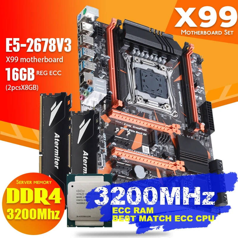 Atermiter X99 D4 DDR4 набор материнских плат с Ксеон E5 2678 V3 LGA2011 3 Процессор 2 шт. X 8 ГБ = 16 Гб