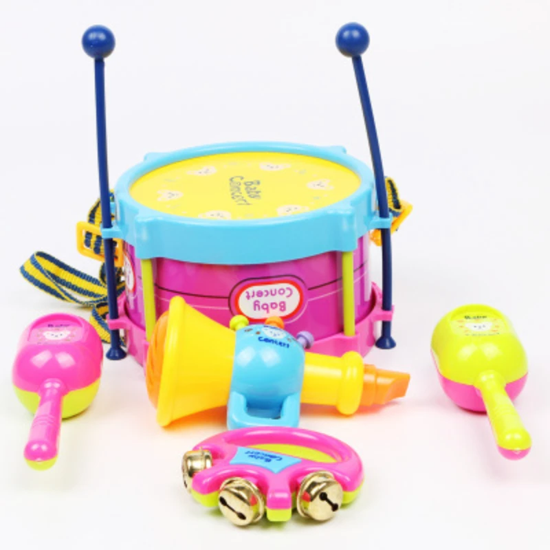 

Детский Музыкальный барабан Jazz 7 шт./компл., детский ударный инструмент, погремушки, двусторонний ручной барабан, подарок, игрушка для детей