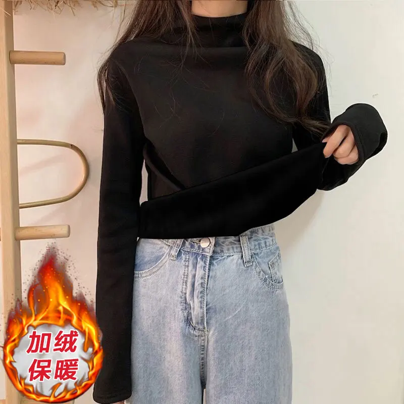 Plus Velvet Heating Base Shirt Female Slim Fit Inner Wear Spring, Autumn and Winter Western Style Wool Thick T-shirt Bandage 
Plus Velvet Heating Base Shirt Female Slim Fit Inner Wear Spring, Autumn and Winter Western Style Wool Thick T-shirt Bandage