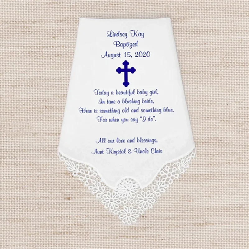 Custom Wedding Hankies,Baptism Gift Girl Christening Gifts Something Blue Christian Confirmation Gift Baby Gift For Goddaughter
Custom Wedding Hankies,Baptism Gift Girl Christening Gifts Something Blue Christian Confirmation Gift Baby Gift For Goddaughter