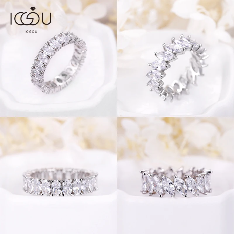 

IOGOU Fashion CZ Wedding Rings 925 Sterling Silver Rings for Women Stackable Anniversary Ring Eternity Band Silver 925 Jewelry