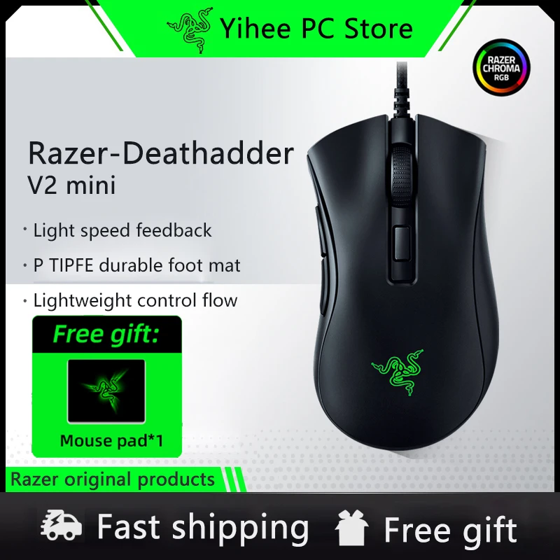 Razer DeathAdder V2 MINI Wired Gaming Mouse 8500DPI Optical Sensor PAW3359 Chroma RGB Lightweight Mice 6 Programmable Buttons
Razer DeathAdder V2 MINI Wired Gaming Mouse 8500DPI Optical Sensor PAW3359 Chroma RGB Lightweight Mice 6 Programmable Buttons