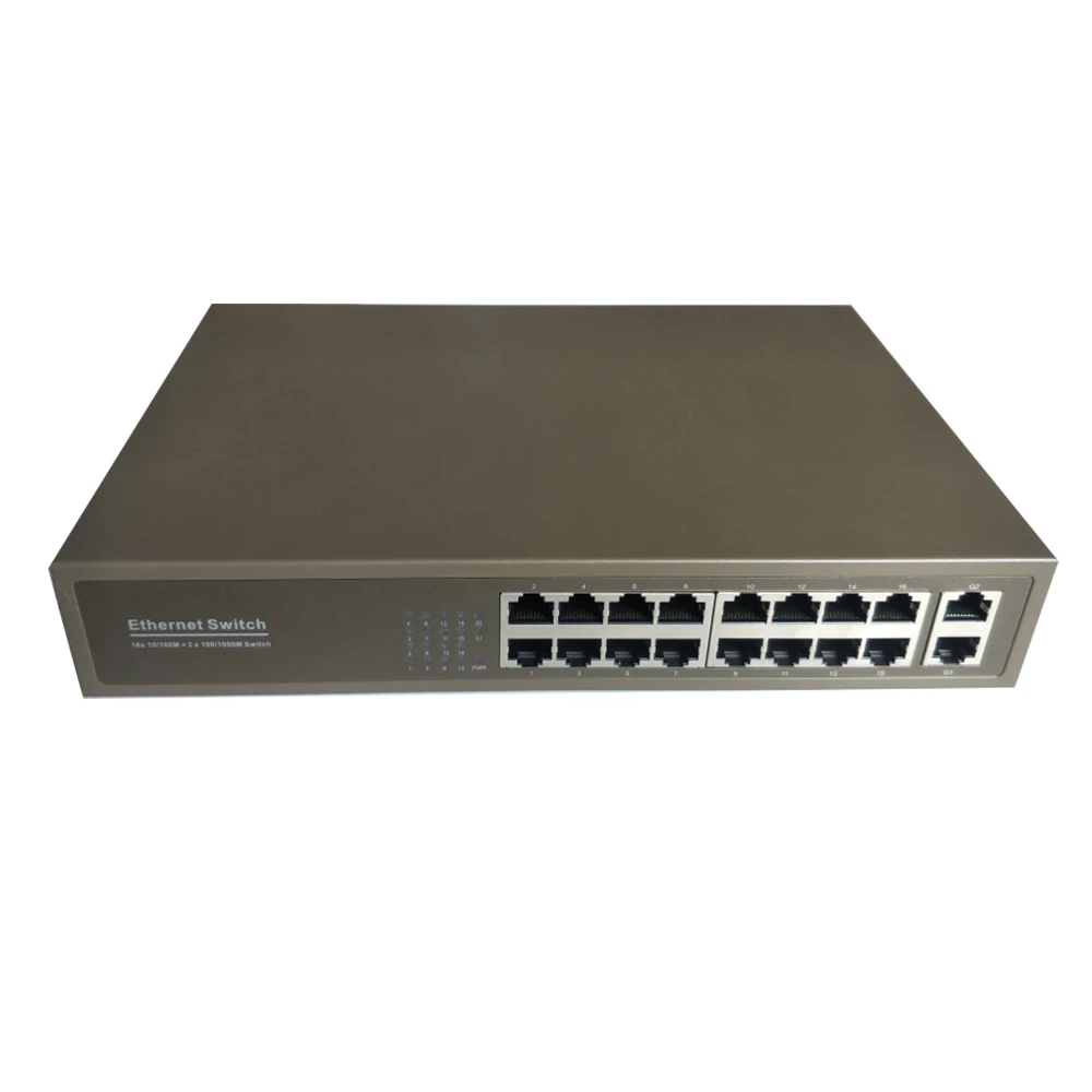 

Network Switch ONV H1218 16*10/100Mbps auto-sensing RJ45 ports + 2*10/100/1000M RJ45 ports (Auto MDI/MDIX) For IP Cam