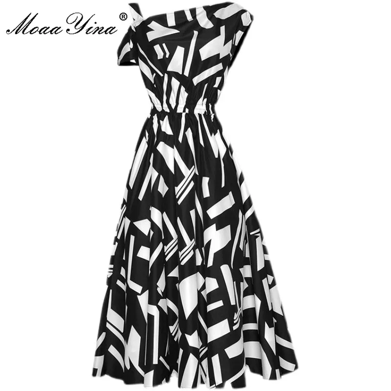 MoaaYina Fashion Designer Summer Dress Women's One shoulder Spaghetti Strap Short sleeve Black and white geometric print Dress
MoaaYina Fashion Designer Summer Dress Women's One shoulder Spaghetti Strap Short sleeve Black and white geometric print Dress