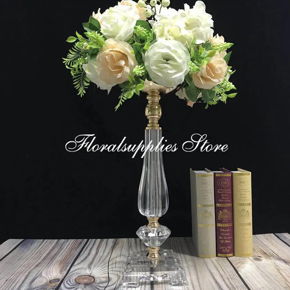 

17.5 Inch tall acrylic flower stand crystal centerpiece for wedding clear floral vase candle holder stand marriage display