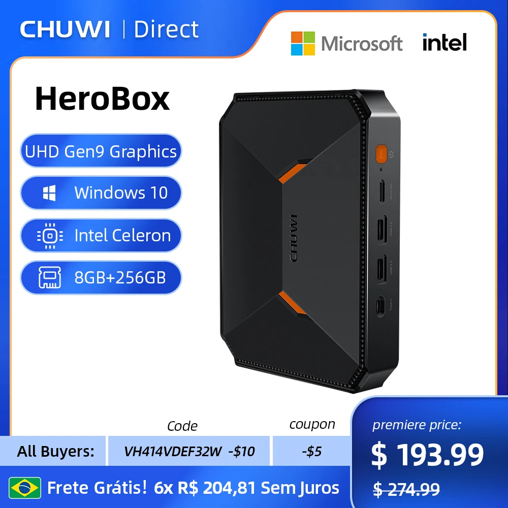 CHUWI HeroBox Mini PC Intel N4100 Quad Core 8GB RAM 256GB SSD Windows 10 Desktop Computer with HD VGA 2.4G/5G Wifi
CHUWI HeroBox Mini PC Intel N4100 Quad Core 8GB RAM 256GB SSD Windows 10 Desktop Computer with HD VGA 2.4G/5G Wifi
