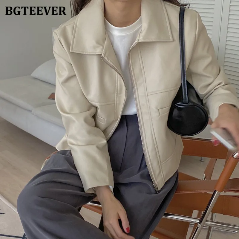 BGTEEVER Chic Streetwear Lapel Women PU Leather Jackets Full Sleeve Zippers Female Solid Coats Fashion Ladies Outwear Tops 2021
BGTEEVER Chic Streetwear Lapel Women PU Leather Jackets Full Sleeve Zippers Female Solid Coats Fashion Ladies Outwear Tops 2021