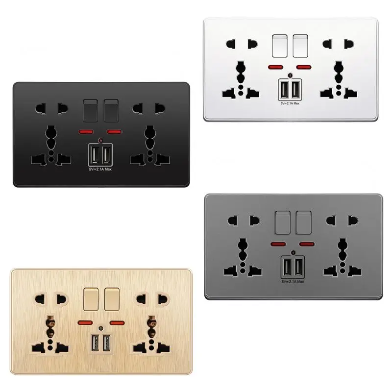 Multifunction UK 13A Wall Socket Push Button 2.1A Double USB Charging Ports Three-hole Two-hole Wall Outlet Home Power Plug Butt
Multifunction UK 13A Wall Socket Push Button 2.1A Double USB Charging Ports Three-hole Two-hole Wall Outlet Home Power Plug Butt