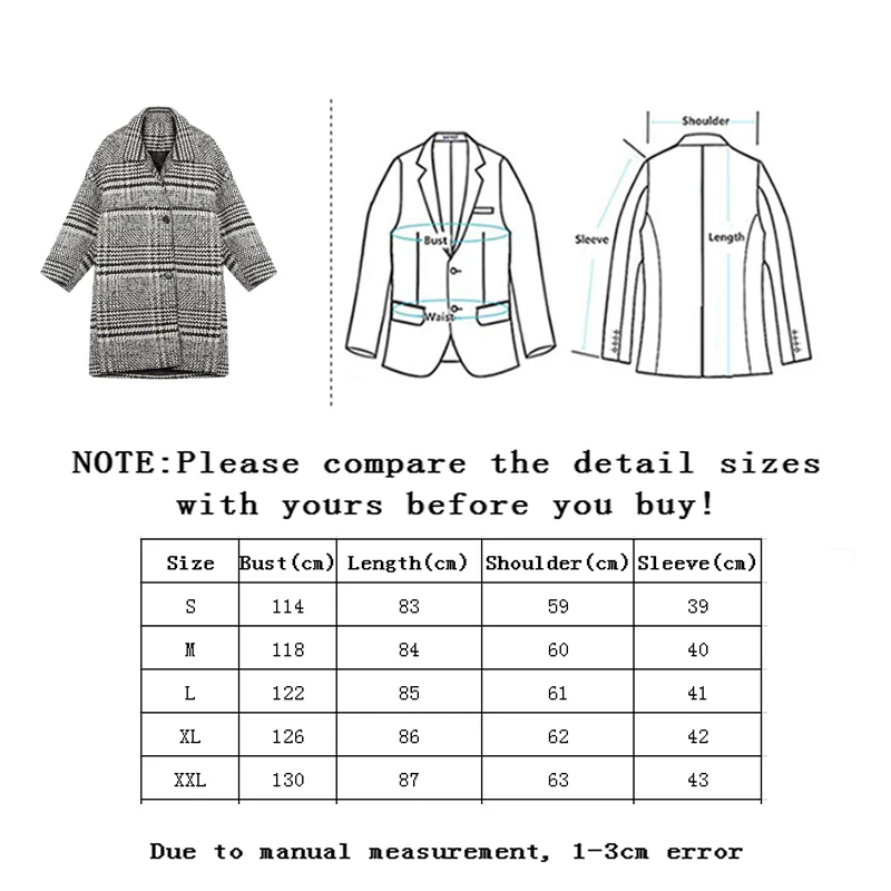 Sllsky Chic Thicken Plaid Women Wool Coat Winter Loose Single Breasted Long Women Outerwear Office Lady Pocket Plus Size Coat
Sllsky Chic Thicken Plaid Women Wool Coat Winter Loose Single Breasted Long Women Outerwear Office Lady Pocket Plus Size Coat