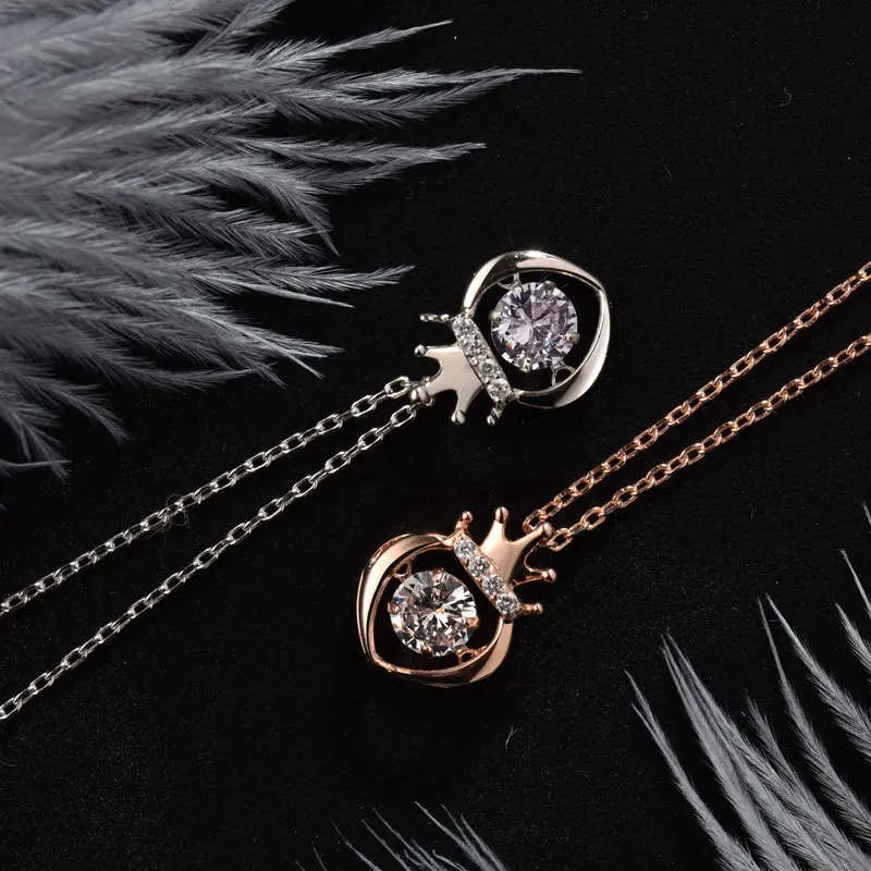 Женское колье из серебра 925 пробы с подвеской в виде короны и сердечка|Ожерелья| |