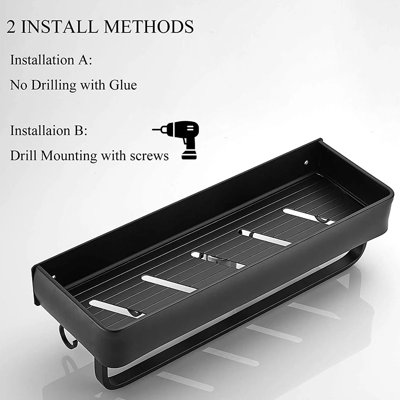 King Bathroom Shelves with Towel Bar and 5 Hooks Metal Wall Mounted Storage Shelves Organizer for Bathroom Kitchen
King Bathroom Shelves with Towel Bar and 5 Hooks Metal Wall Mounted Storage Shelves Organizer for Bathroom Kitchen