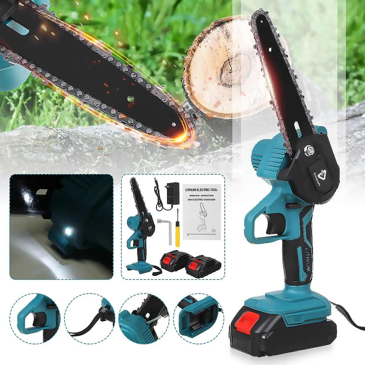 6 Inch 1300W Electric Chain Saw Cordless Garden Tree Pruning Logging Trimming Saw Woodworking Power Tool for Makiita Battery
6 Inch 1300W Electric Chain Saw Cordless Garden Tree Pruning Logging Trimming Saw Woodworking Power Tool for Makiita Battery