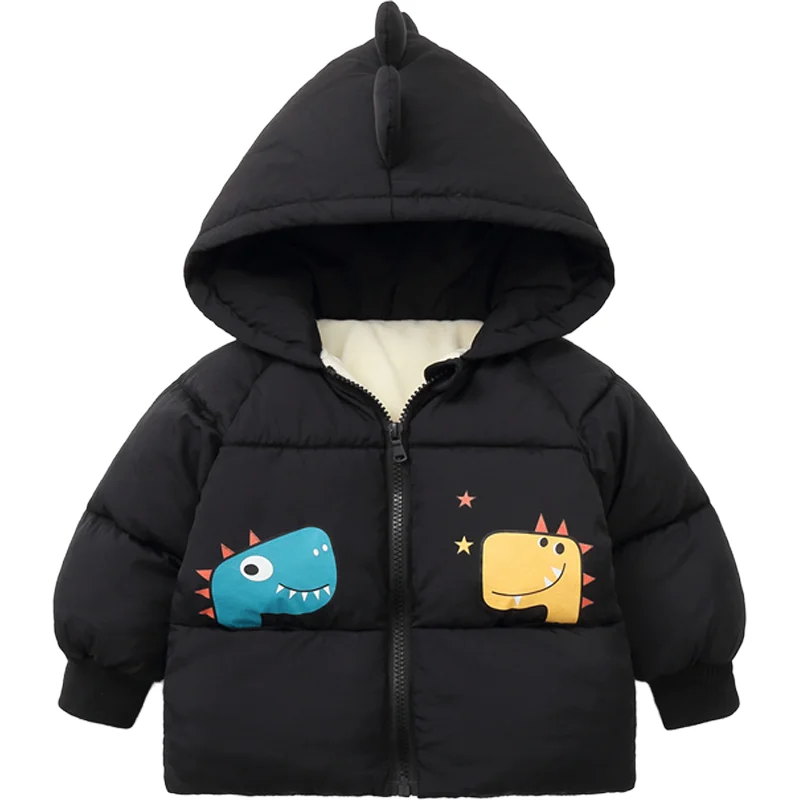 

Winter Kids Warm Cotton Jackets Boys Girls Outerwears Toddler Children's Cartoon Dinosaur Hooded Coat Baby Short Thicken Clothes