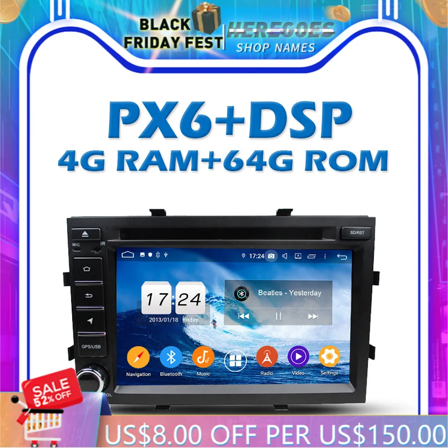Автомобильный DVD-плеер PX6 DSP IPS Android 10 0 4 Гб ОЗУ 64 ПЗУ Wi-Fi Bluetooth 5 RDS радио GPS карта для