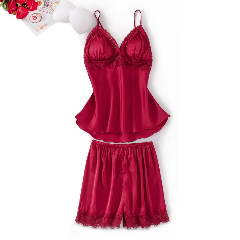 Two Pieces Women Strap Top&Shorts Pajamas Set Satin Sleepwear Sexy Lace Nightwear Pijamas Suit 2021 New Lounge Wear Lingerie 
Two Pieces Women Strap Top&Shorts Pajamas Set Satin Sleepwear Sexy Lace Nightwear Pijamas Suit 2021 New Lounge Wear Lingerie