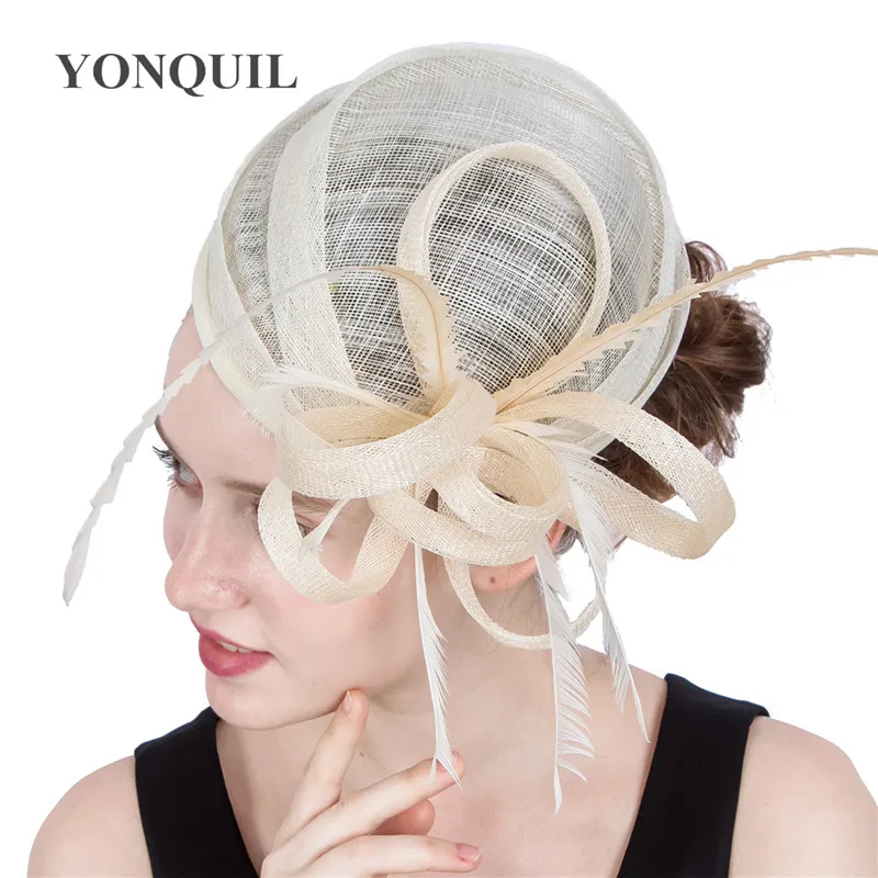 

Nice Sinamay Fascinators Wedding Hats Elegant Womens Party Cocktail Hair Accessories With Fancy Feathers Headpiece For Church