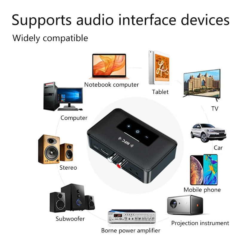 Wireless Bluetooth 5.0 Receiver 3.5mm Jack AUX NFC to 2RCA Stereo Adapter 105X66X28mm/4.13X2.6X1.1in
Wireless Bluetooth 5.0 Receiver 3.5mm Jack AUX NFC to 2RCA Stereo Adapter 105X66X28mm/4.13X2.6X1.1in
