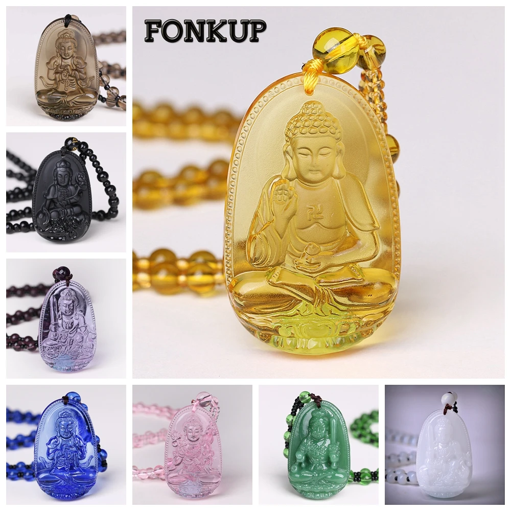 Длинное ожерелье Будда цитрина с кристаллом подвеска из обсидиана натуральный
