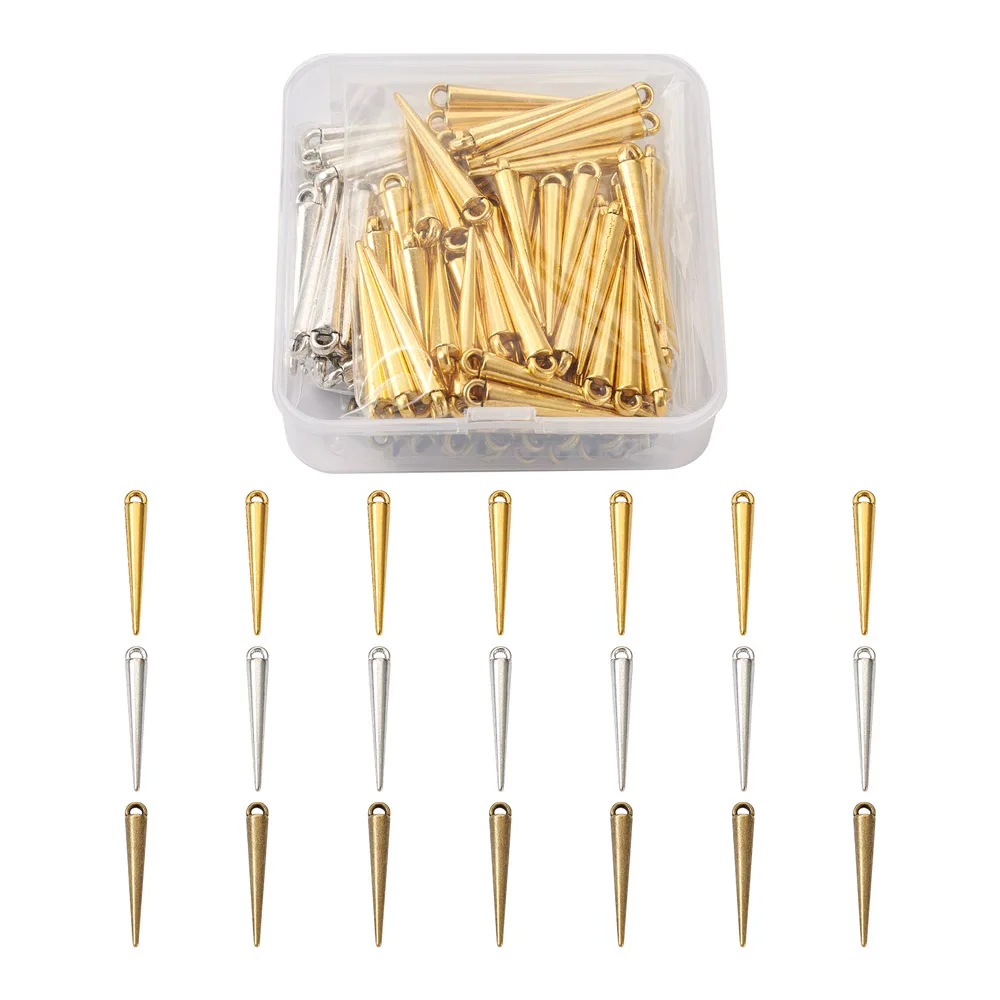 150pcs/Box Mixed Color Tibetan Style Alloy Spike Pendants Punk Studs Spikes Earrings Jewelry DIY Making Findings Charms
150pcs/Box Mixed Color Tibetan Style Alloy Spike Pendants Punk Studs Spikes Earrings Jewelry DIY Making Findings Charms
