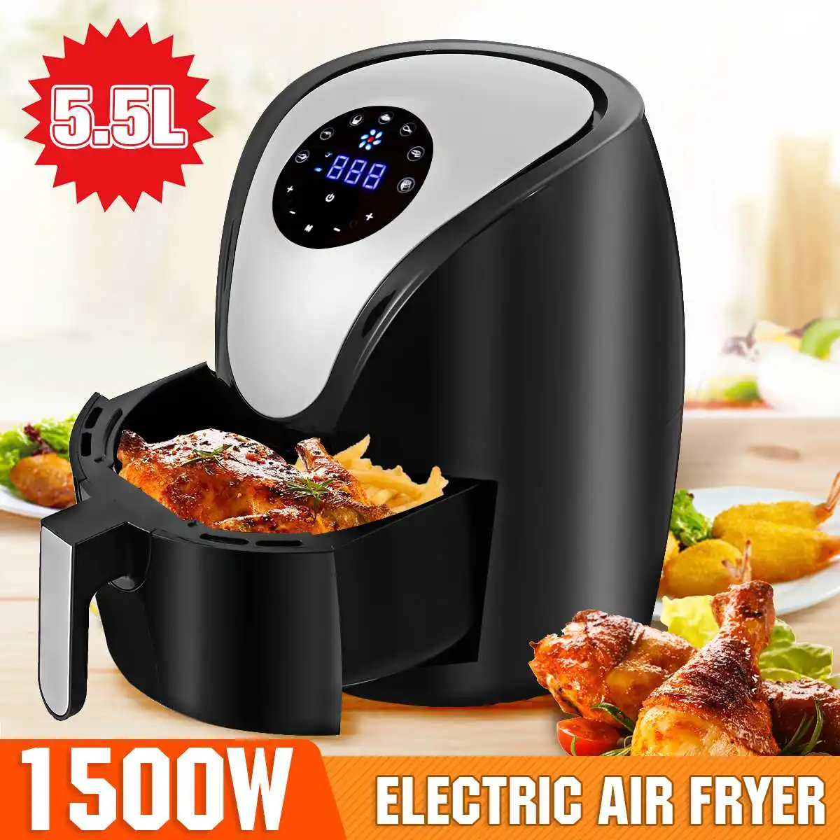 AUGINEB 1500W Oil free Health Fryer Cooker 5.5L Multifunction Air Fryer with Smart LED Digital Screen and Nonstick Frying Pot
AUGINEB 1500W Oil free Health Fryer Cooker 5.5L Multifunction Air Fryer with Smart LED Digital Screen and Nonstick Frying Pot