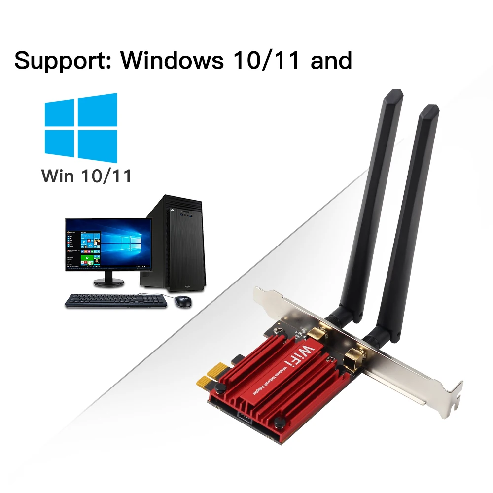 WIFI 6E 1800Mbps Wifi Network Adapter Bluetooth5.2 Dual Band 2.4G/5GHz 802.11AX PCI-E Wireless Card For PC Win10 | Компьютеры и офис