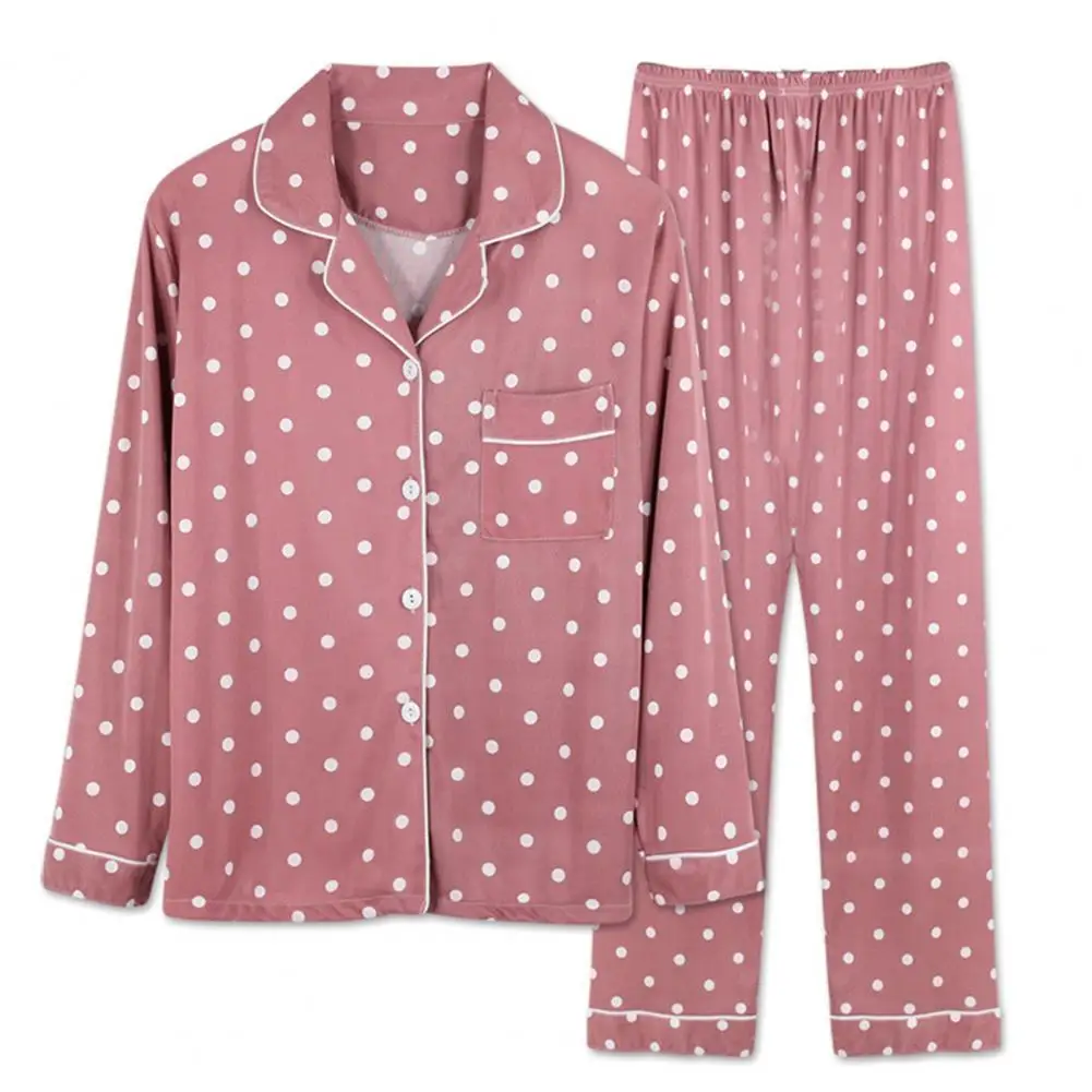 Lapel Elastic Waist Pajamas Set Two Piece Lady Dot Print Single-Breasted Blouse Pants Set for Home
Lapel Elastic Waist Pajamas Set Two Piece Lady Dot Print Single-Breasted Blouse Pants Set for Home