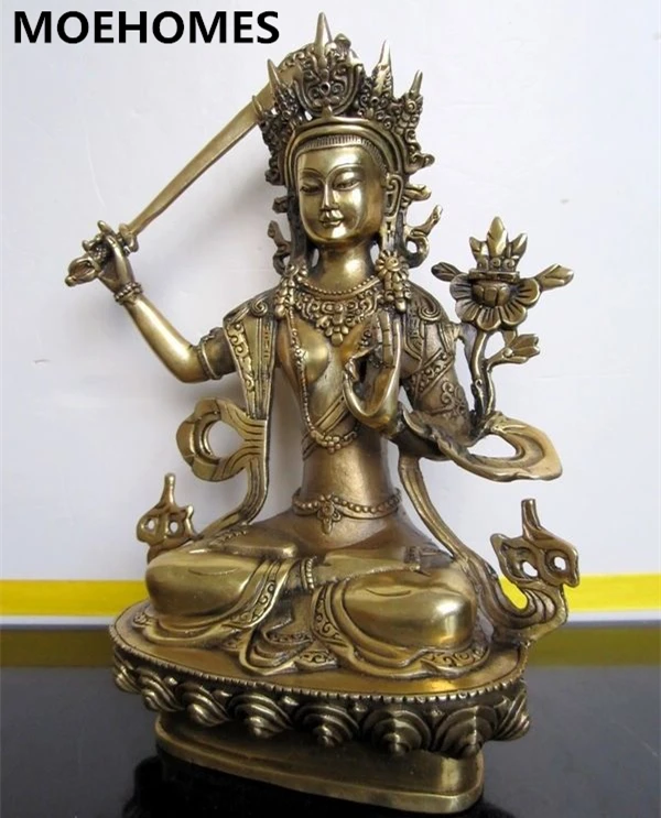 

MOEHOMES Collectibles Tibetan Buddhist bronze MANJUSHRI buddha statue Home decoration metal handicraft buddha statue