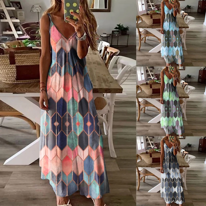 Women Summer Boho Long Dress High Waist V Neck Sleeveless Spaghetti Strap Ladies Casual Printed Beach Dresses
Women Summer Boho Long Dress High Waist V Neck Sleeveless Spaghetti Strap Ladies Casual Printed Beach Dresses