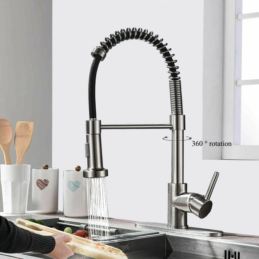 Brass Black Kitchen Faucet Pull Out 360 Degree Swivel Spring Single Handle Hole Hot Cold Mixer Water Tap With 2 Water Intel Pipe
Brass Black Kitchen Faucet Pull Out 360 Degree Swivel Spring Single Handle Hole Hot Cold Mixer Water Tap With 2 Water Intel Pipe