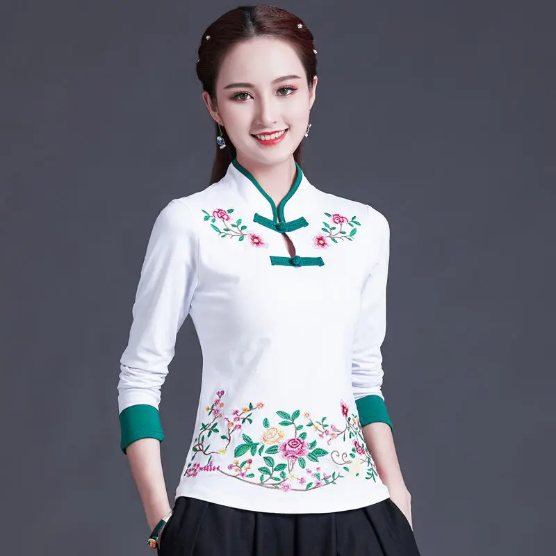 Cheongsam Women's Plus Size Tops 2021 Autumn Cotton Blend Embroidery Splicing Cheongsam Stand Collar Chinese Qipao Shirts Woman
Cheongsam Women's Plus Size Tops 2021 Autumn Cotton Blend Embroidery Splicing Cheongsam Stand Collar Chinese Qipao Shirts Woman