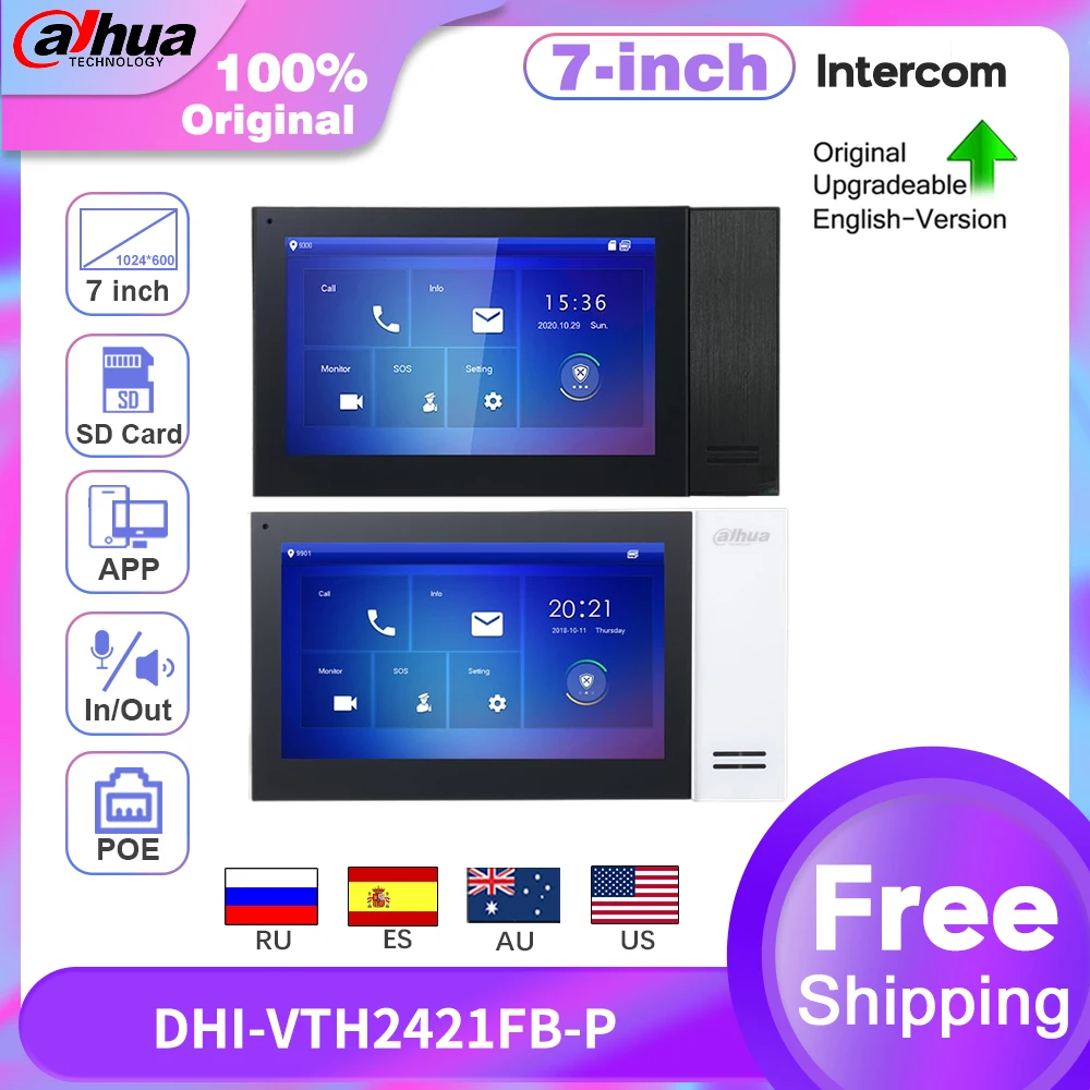 Dahua Intercom Doorbell Original VTH2421FB-P VTH2421FW-P 7 Inch 1024*600 1080P Security Protection Dual-Way Audio Alarm App P2P
Dahua Intercom Doorbell Original VTH2421FB-P VTH2421FW-P 7 Inch 1024*600 1080P Security Protection Dual-Way Audio Alarm App P2P