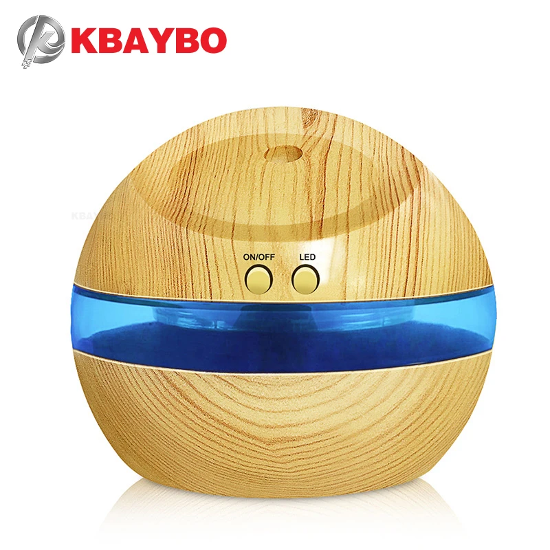 

KBAYBO USB Ultrasonic Humidifier 300ml Aroma Essential Oil Diffuser Aromatherapy mist maker with Blue LED Light Wood grain