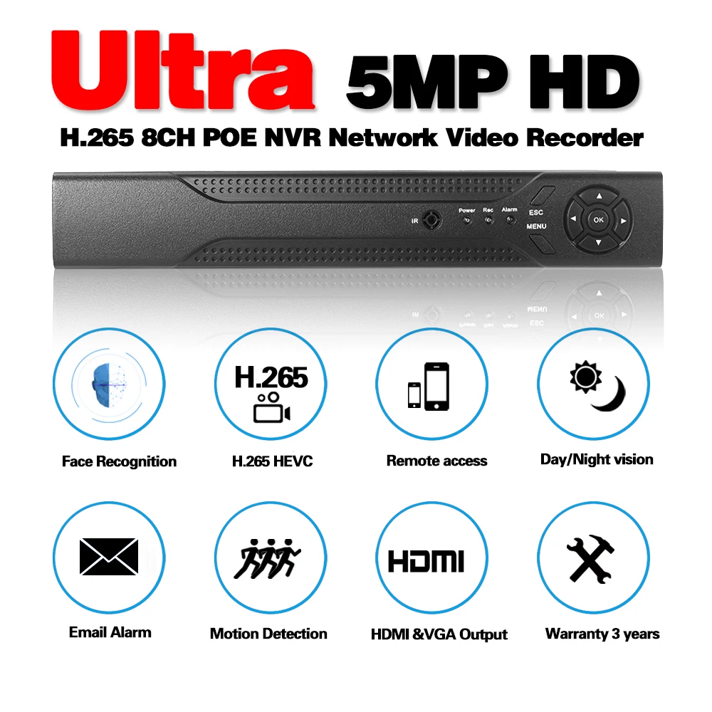 IP камера HKIXDISTE 8 каналов 5 Мп POE 48 В 802.3af|Видеорегистратор для видеонаблюдения| |