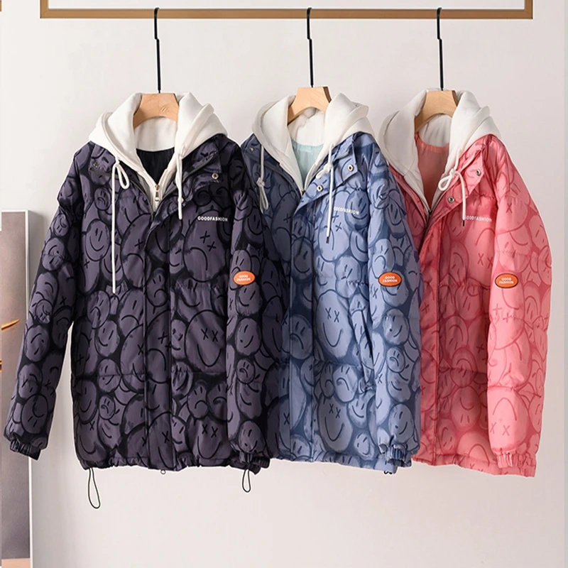 Oversied Hooded Down Jackets Women Smiley Print Thick Warm Fake Two Cotton Coat Schoolgirl Windbreaker 2021 Winter Fashion Top
Oversied Hooded Down Jackets Women Smiley Print Thick Warm Fake Two Cotton Coat Schoolgirl Windbreaker 2021 Winter Fashion Top