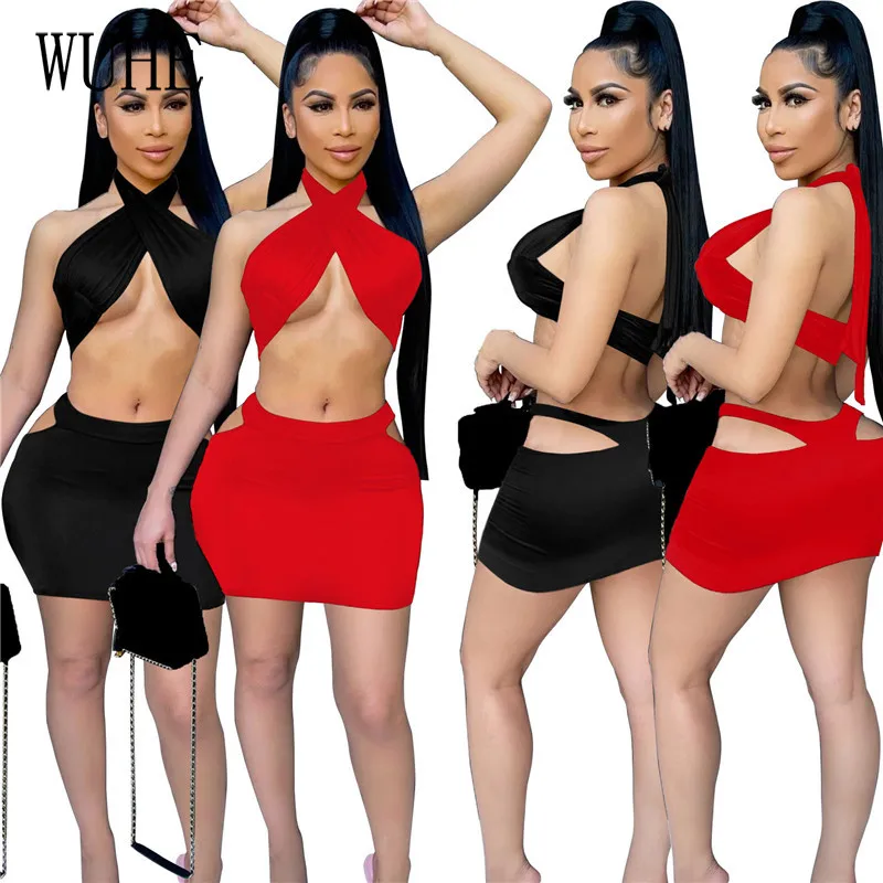 KEXU Sexy Party Two Piece Sets Off Shoulder Sleeveless Halter Top Side Hollow Out Mini Skirts Skinny Nightclub Party Outfits
KEXU Sexy Party Two Piece Sets Off Shoulder Sleeveless Halter Top Side Hollow Out Mini Skirts Skinny Nightclub Party Outfits