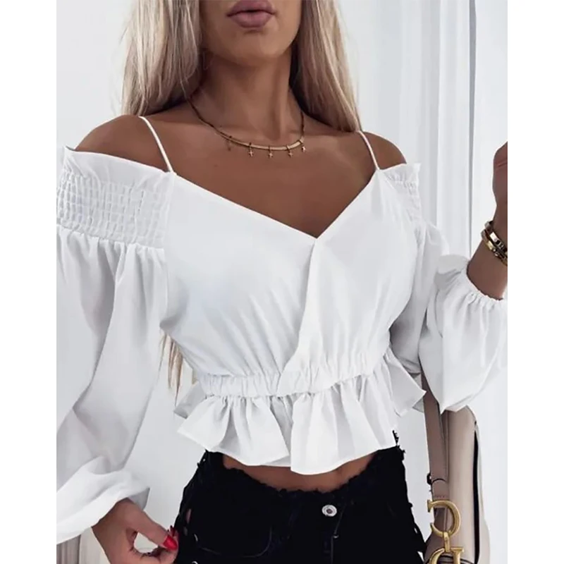 Женская блузка с одним открытым плечом, однотонная белая приталенная блузка с длинным рукавом и V-образным вырезом, в стиле Харадзюку, модел...
Женская блузка с одним открытым плечом, однотонная белая приталенная блузка с длинным рукавом и V-образным вырезом, в стиле Харадзюку, модел...