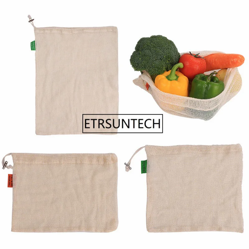 

100pcs Cotton Mesh Bags Fruit Vegetable Storage Bag Reusable Grocery Shopping Storage Sundries Organizer Storage Bag