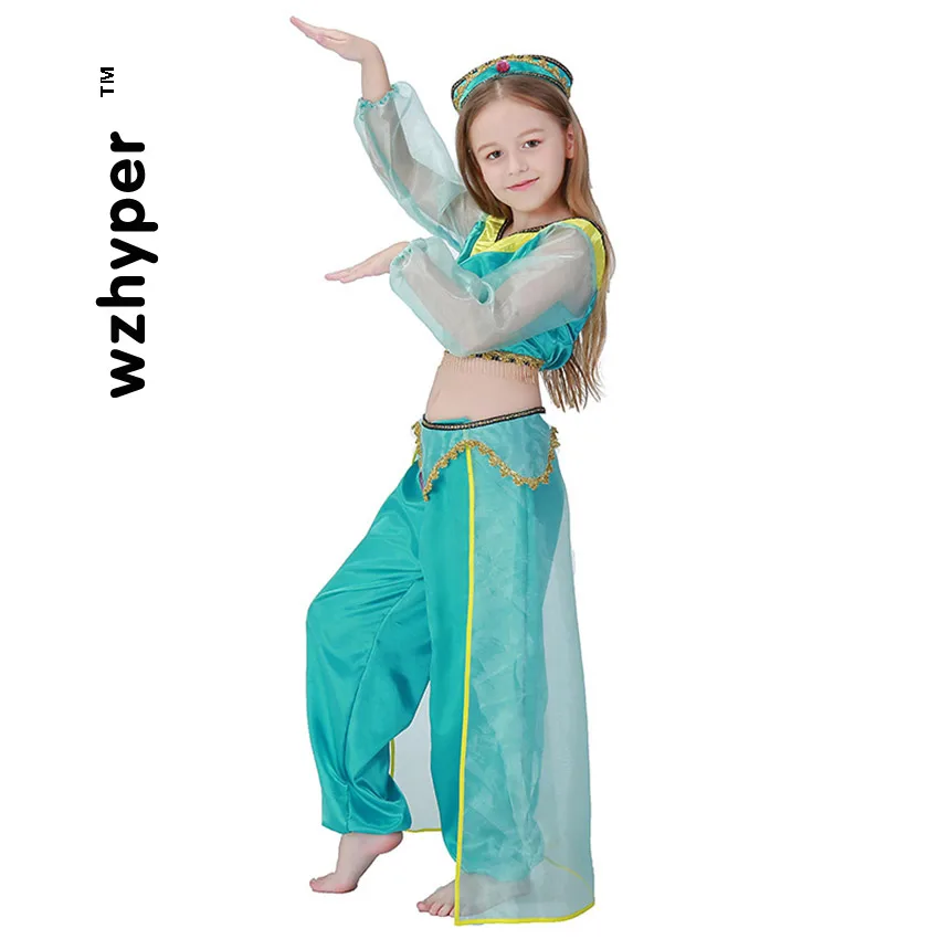 Belly Dance Children's Day Girl Cosplay Stage Costumes for Kids Green Top Pants Hat Gypsy Skirt Arab Indian sudan princess |