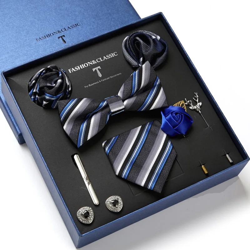 

Новый дизайнерский набор галстуков для мужчин, узкий галстук 7,5 см, носовой платок, запонки, зажимы для галстука, мужские галстуки-бабочки, С...