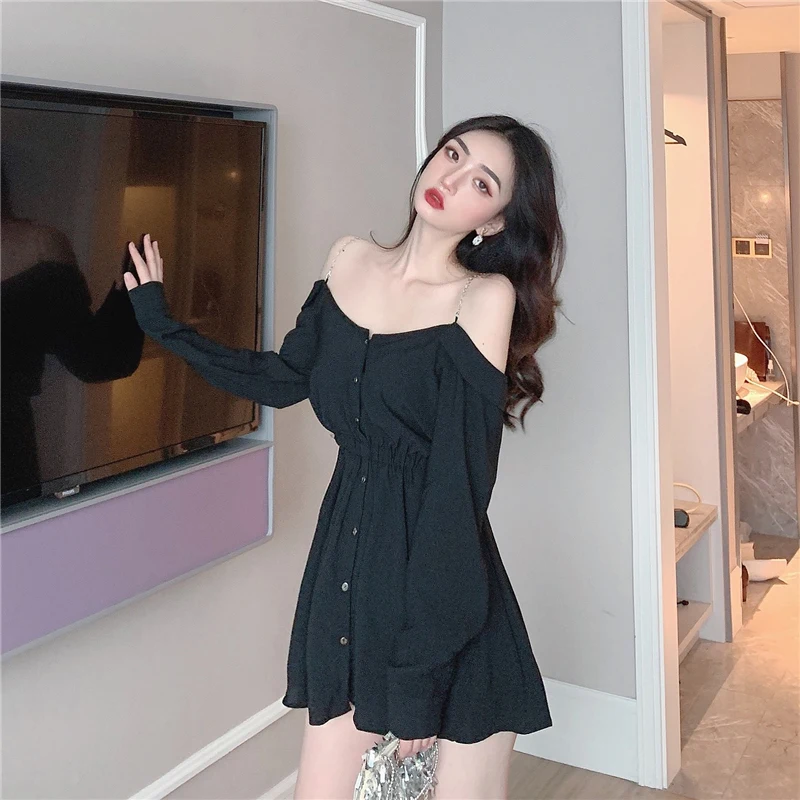 Spring Summer 2020 Punk Style Gothic Girls Sexy High Waist Sling Dress Women Long Sleeve Off Shoulder Mini Dresses Plus Size
Spring Summer 2020 Punk Style Gothic Girls Sexy High Waist Sling Dress Women Long Sleeve Off Shoulder Mini Dresses Plus Size