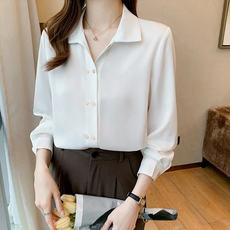 White Satin Women Shirts Long Sleeve Women Blouse Chiffon Office Lady Button Up Shirt Vintage Top Camisas Para Mujer
White Satin Women Shirts Long Sleeve Women Blouse Chiffon Office Lady Button Up Shirt Vintage Top Camisas Para Mujer