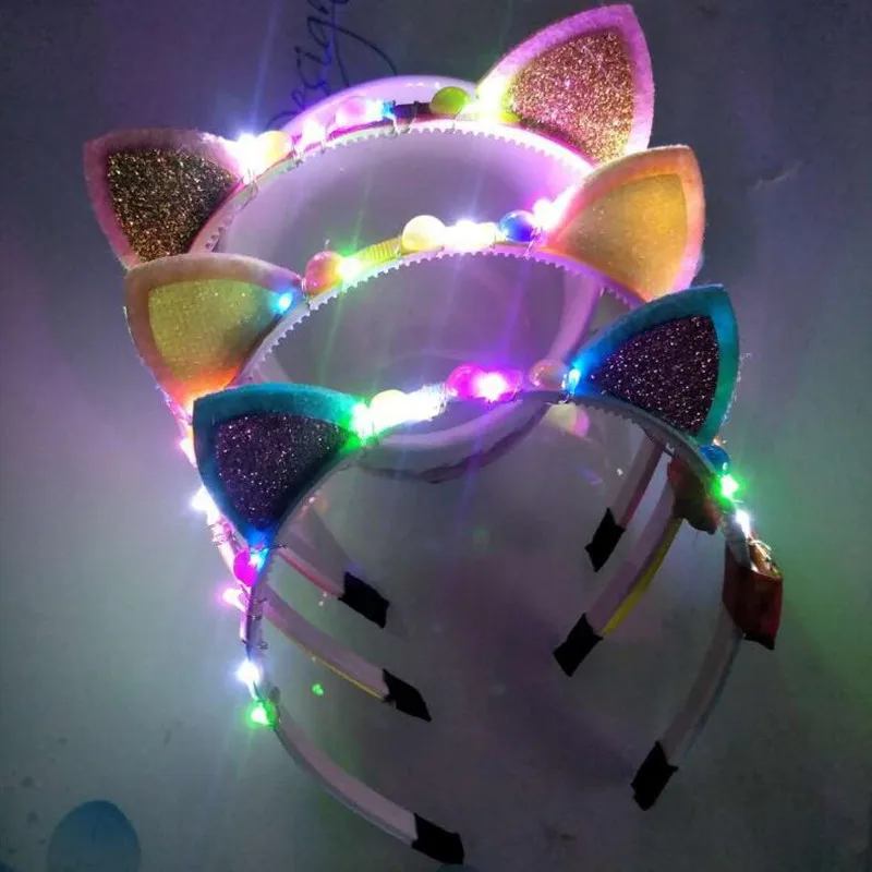 

2022 New Cat Animal Ear LED Blinking Glow Headband Women Girls Flashing Hairbands Birthday Glow Party Supplies