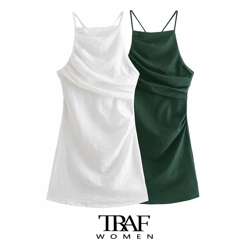 TRAF Women Chic Fashion Pleated Party Mini Dress Vintage Backless Zipper Cross Thin Straps Female Dresses Robe Vestidos
TRAF Women Chic Fashion Pleated Party Mini Dress Vintage Backless Zipper Cross Thin Straps Female Dresses Robe Vestidos