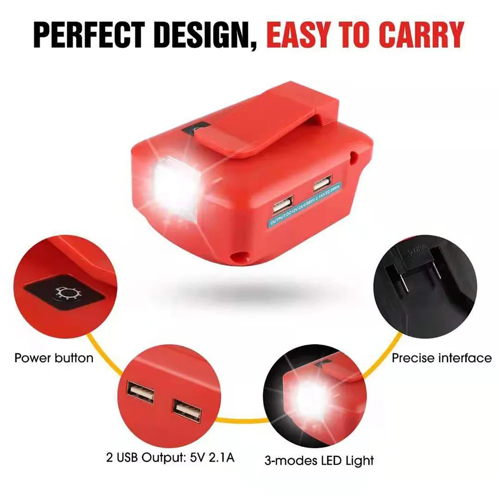 Dual USB Power Source Extended Charger Adapter For Dewalt/Milwaukee +LED 140 Lumens Work Lights Flashlights USB Adapter
Dual USB Power Source Extended Charger Adapter For Dewalt/Milwaukee +LED 140 Lumens Work Lights Flashlights USB Adapter
