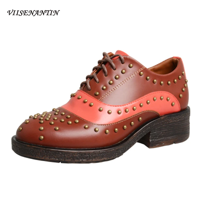 Women leather single shoes rivets lace up suqared heel round toe nice shoe casual all match fashion female shoe
Women leather single shoes rivets lace up suqared heel round toe nice shoe casual all match fashion female shoe
