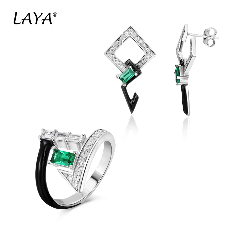 Laya 925 Sterling Silver Original High Quality Zircon Synthetic Green Crystal Enamel Earrings Ring Set For Women Wedding Jewelry 
Laya 925 Sterling Silver Original High Quality Zircon Synthetic Green Crystal Enamel Earrings Ring Set For Women Wedding Jewelry