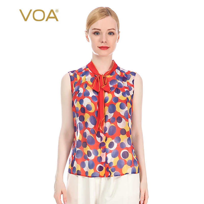 VOA Silk 12m/m Dotted Print Georgette Ribbon Bow Tie Sleeveless Women's Single-Breasted Lightweight Breathable Shirt Female BE97
VOA Silk 12m/m Dotted Print Georgette Ribbon Bow Tie Sleeveless Women's Single-Breasted Lightweight Breathable Shirt Female BE97