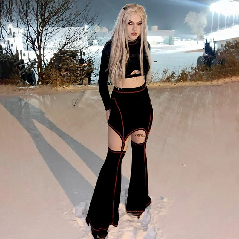 Gothic Black Flare Pants Women High Waist Alt Clothes Sexy Patchwork Long Pants Punk Style Hollow Out Trousers
Gothic Black Flare Pants Women High Waist Alt Clothes Sexy Patchwork Long Pants Punk Style Hollow Out Trousers