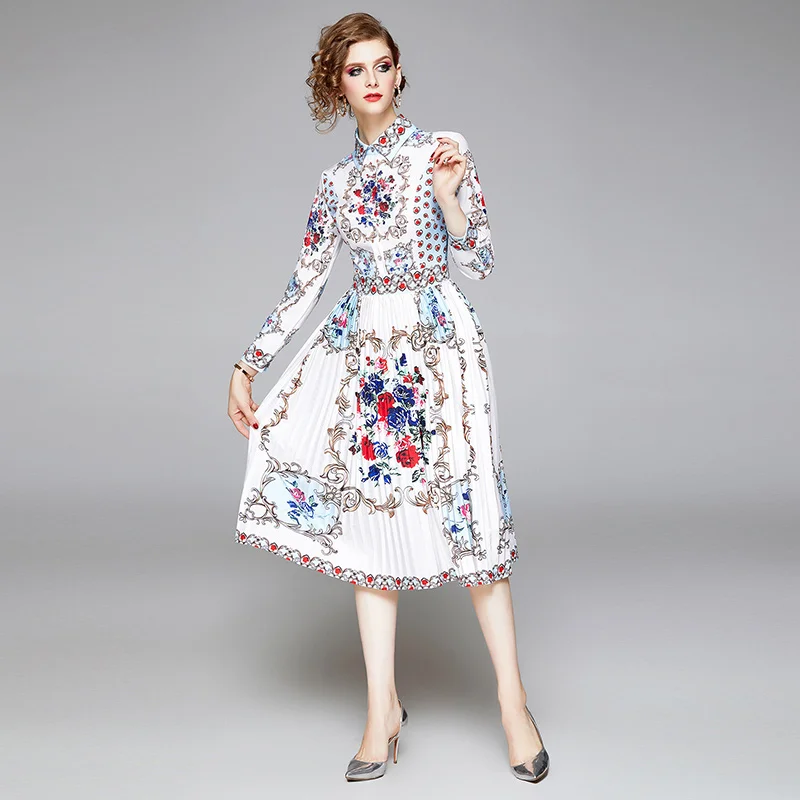 Women's 2020 Runway Floral Dress Shirt Long Sleeve Robe Print Striped Pleated Holiday Casual Autumn Dress elegant
Women's 2020 Runway Floral Dress Shirt Long Sleeve Robe Print Striped Pleated Holiday Casual Autumn Dress elegant